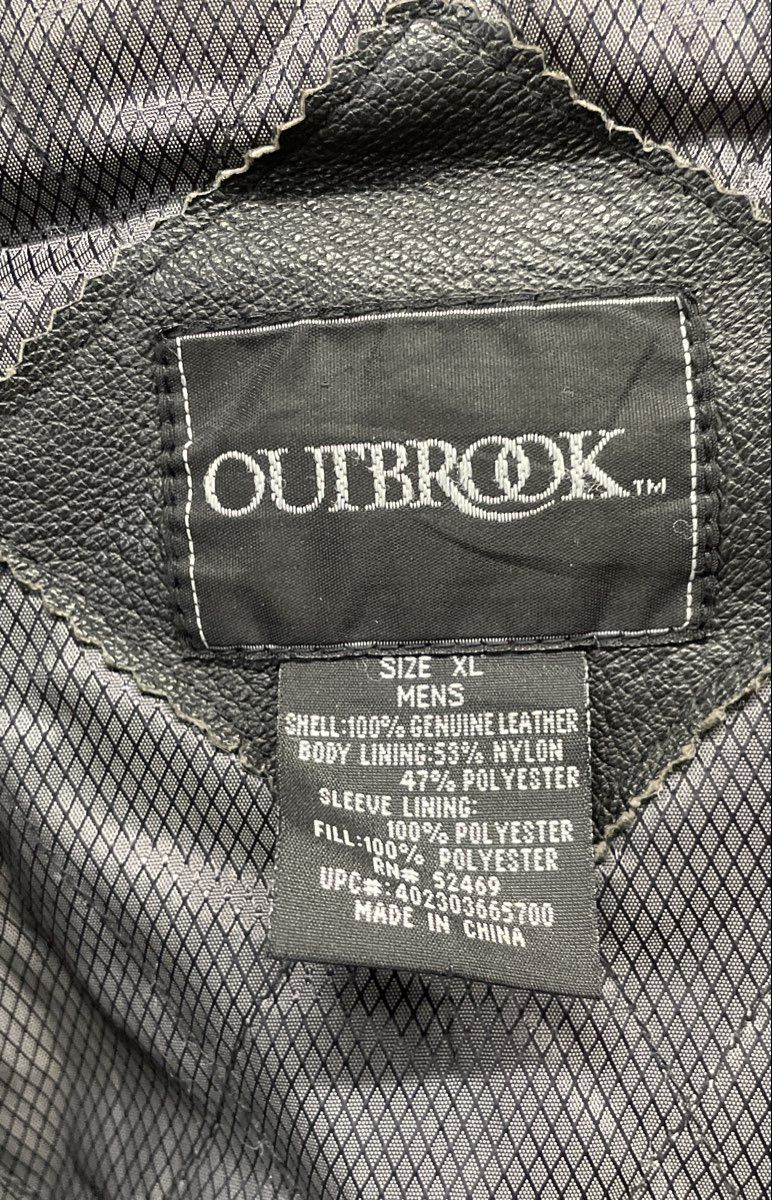 Vintage 90s Outbrook Men's Black Genuine Leather Bomber Jacket Sz XL