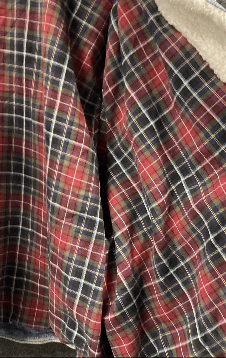 Torrid Women's Light Wash Sherpa Collar Plaid Lined Denim Trucker Jacket Sz 5