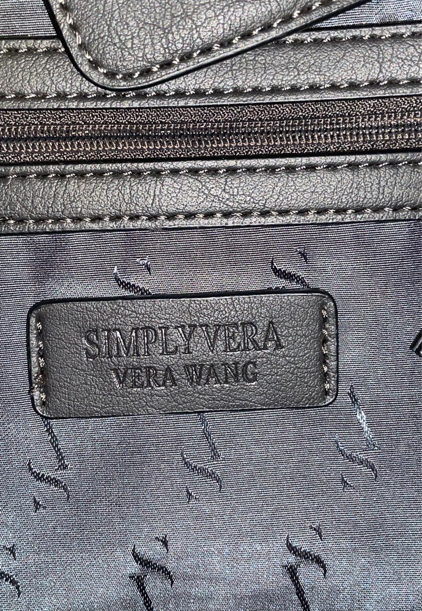 Simply Vera Vera Wang Black Floral Faux Leather Tote Bag Chain Handles Large