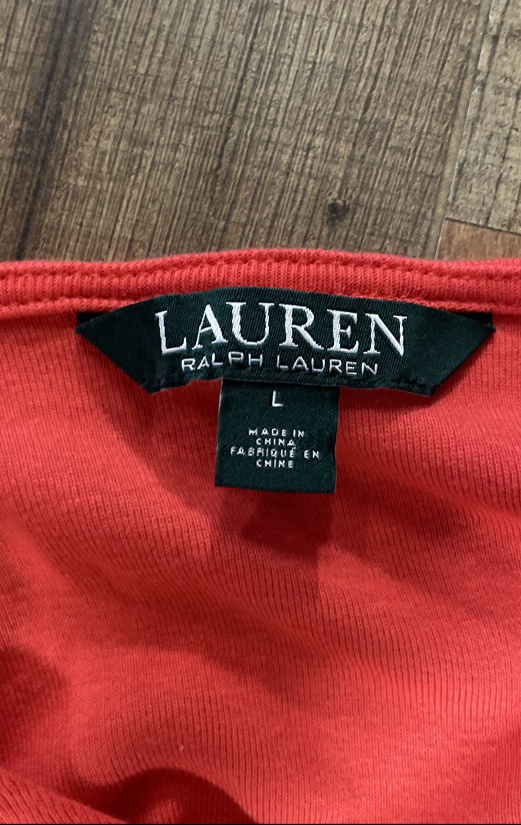 Lauren Ralph Lauren Women's Red V-Neck Cotton Cuffed Sleeve Shirt Top Sz L