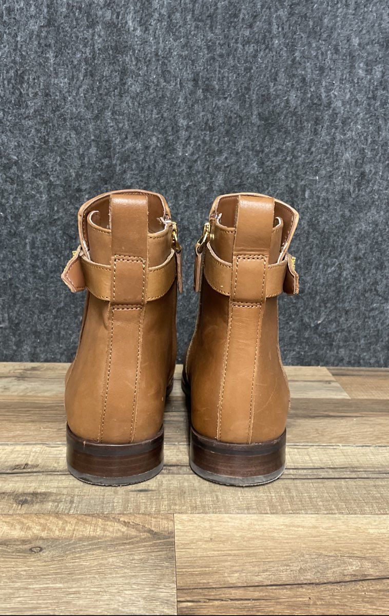 Lauren Ralph Lauren Briele Tan Burnished Leather Ankle Booties Size 8.5