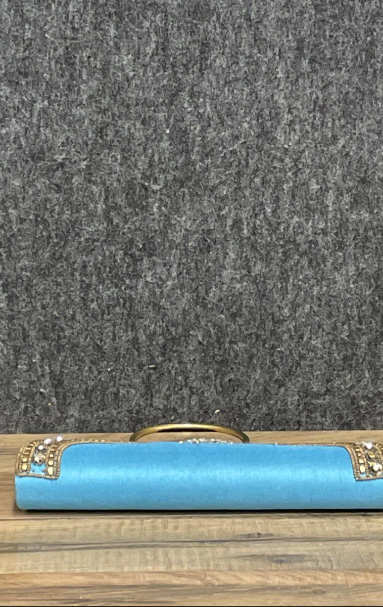 Turquoise Blue Handcrafted Beaded Ethnic Evening Clutch Bag Ring Handle