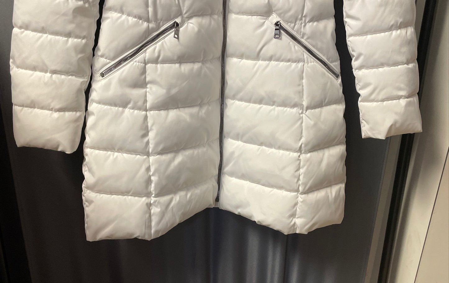 Laundry by Shelli Segal Women's White Hooded Puffer Parka Jacket Cinch Sz S