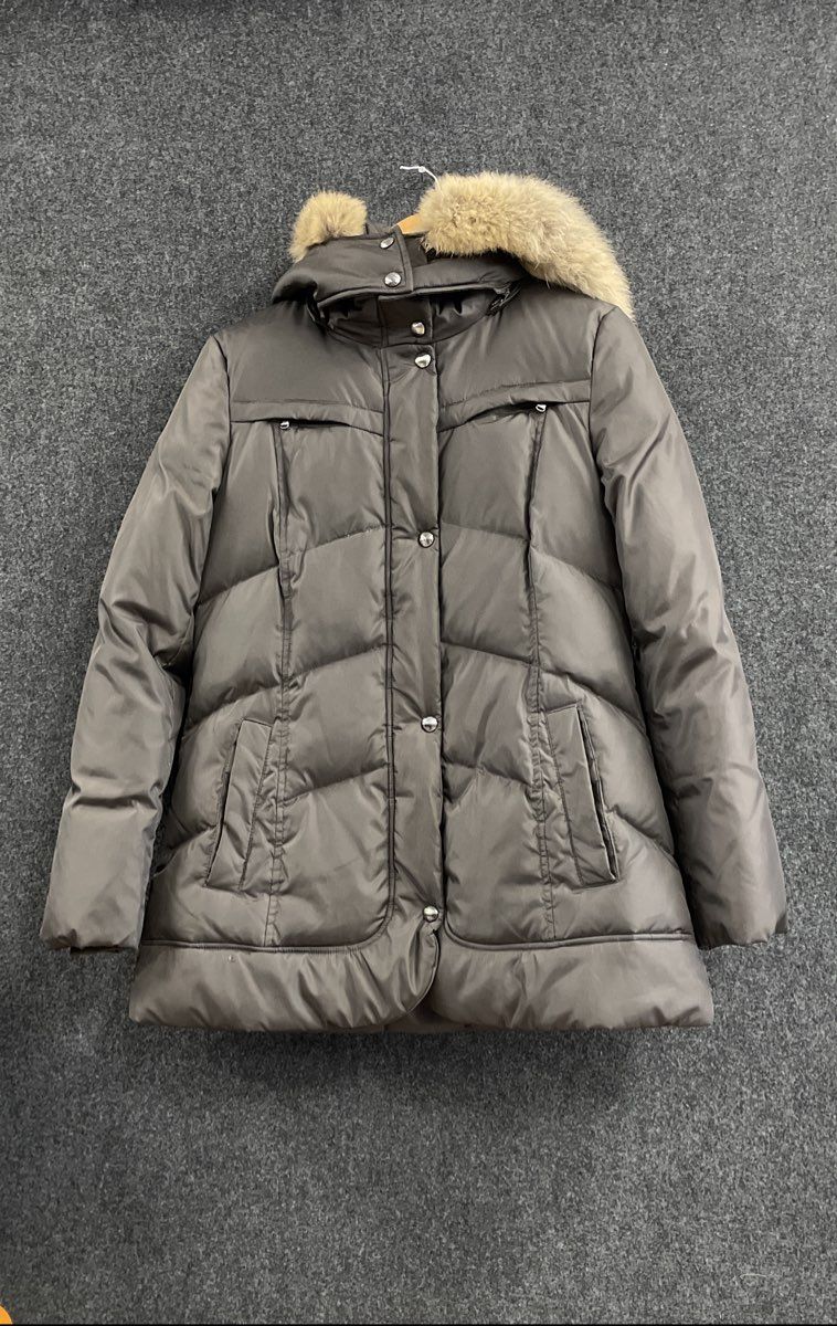 Marc New York Women's Gray Quilted Puffer Coat Fur Trim Hooded Jacket Size M