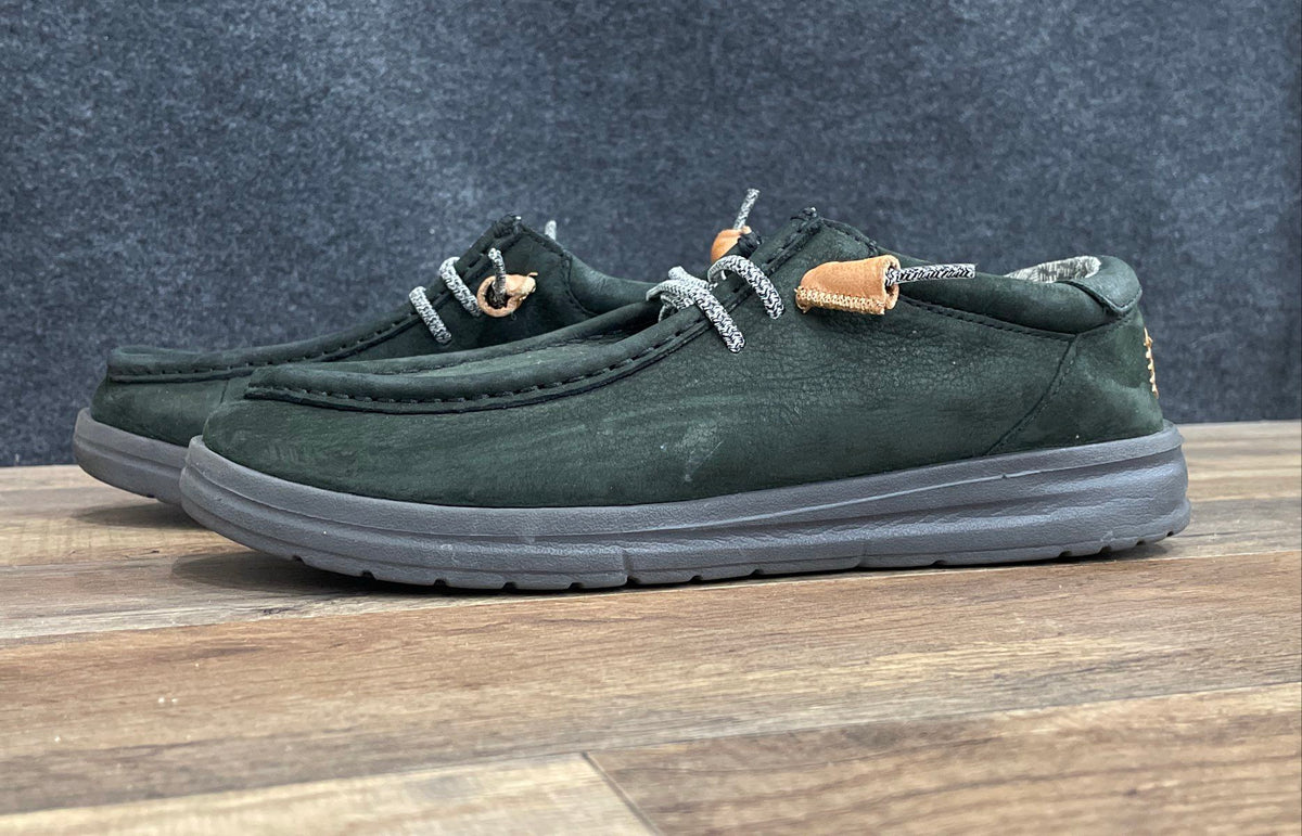 Hey Dude Wally Grip Craft Dark Green Leather Slip-On Shoes Men's Size 7