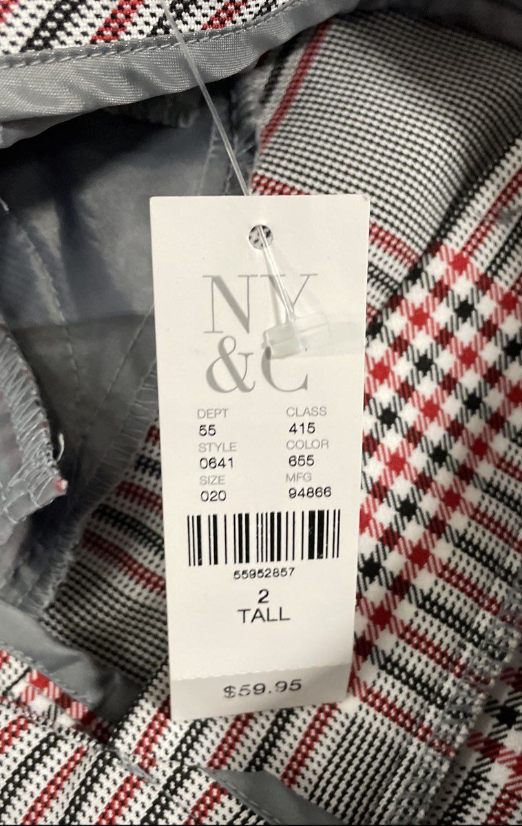 New York & Company Women's 7th Avenue Red Gray Plaid Dress Pants NWT Sz 2 Tall