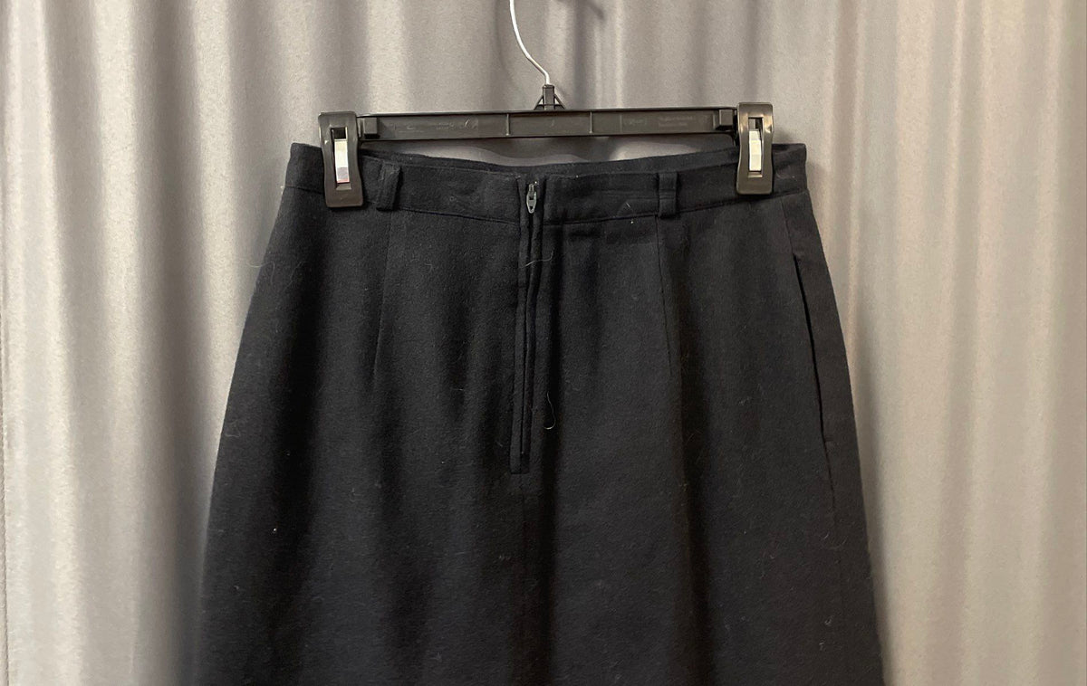 Vintage 80s pant-her Women's Blue Wool Straight Midi Skirt Pockets 28" Waist