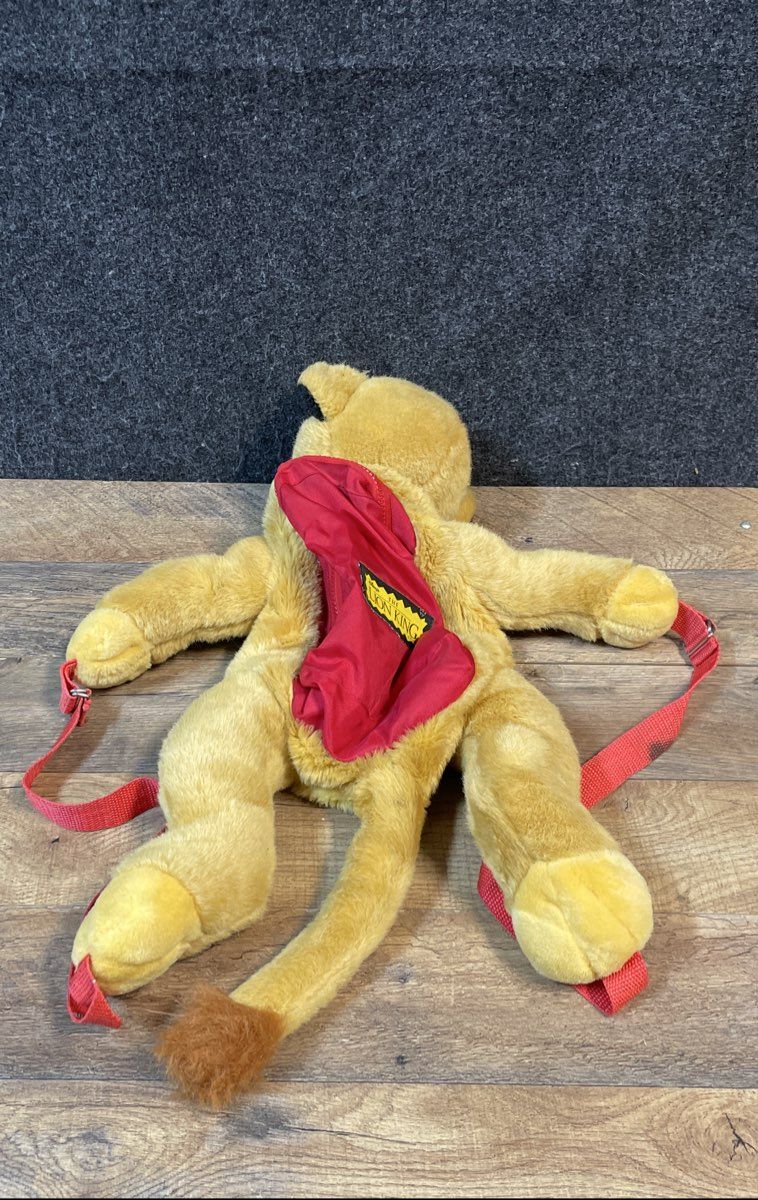 Vintage 90s Disney The Lion King Simba Plush Character Backpack Gold