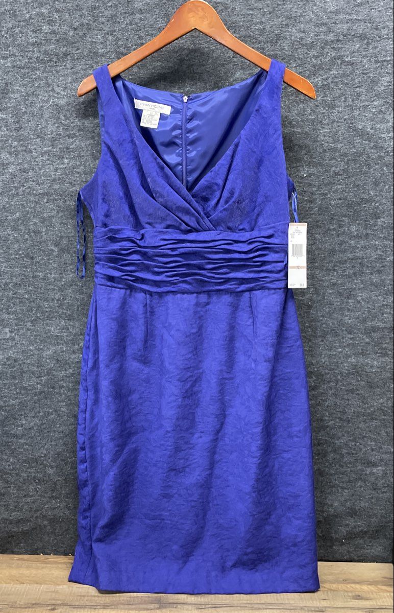 Evan-Picone Women's Sapphire Purple Ruched Sleeveless Textured Dress Sz 12 NWT