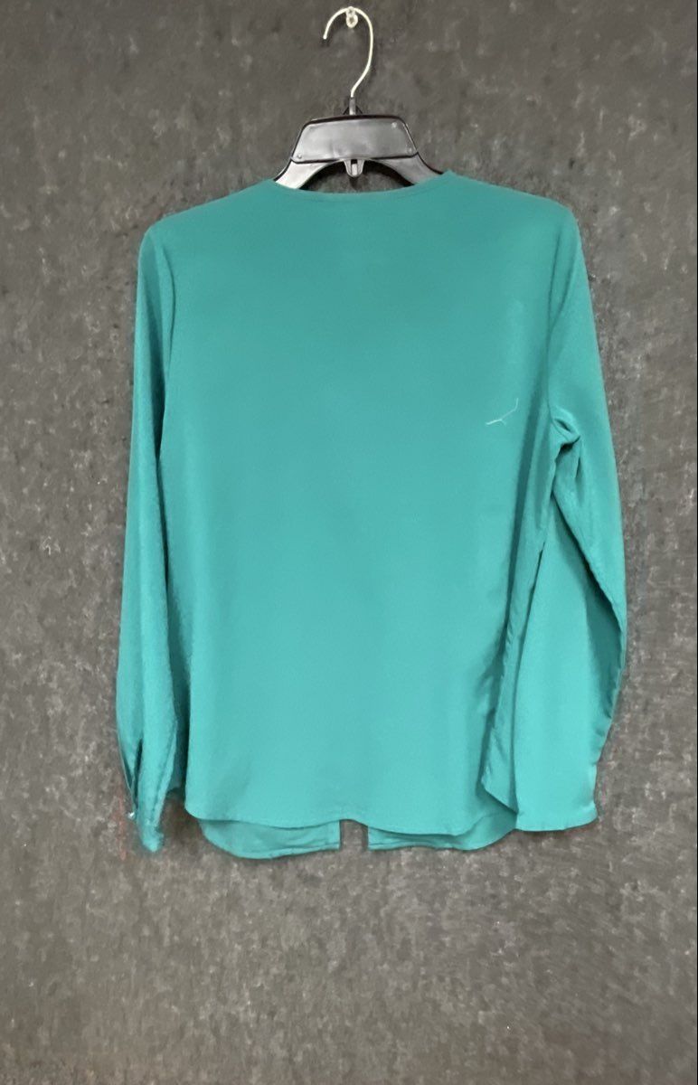 Banana Republic Women's Teal Pleated Front Button Up Long Sleeve Blouse Size M