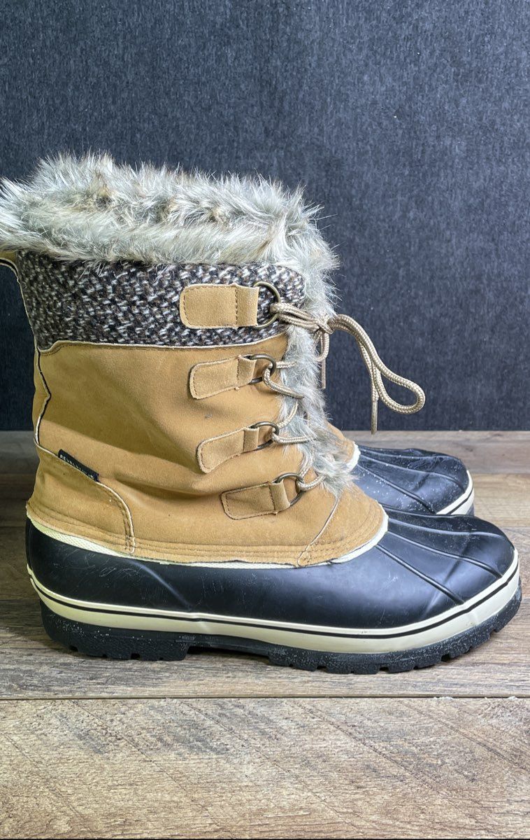 Revelstoke Tan Black Waterproof Suede Faux Fur Winter Pac Boots Men's Size 12