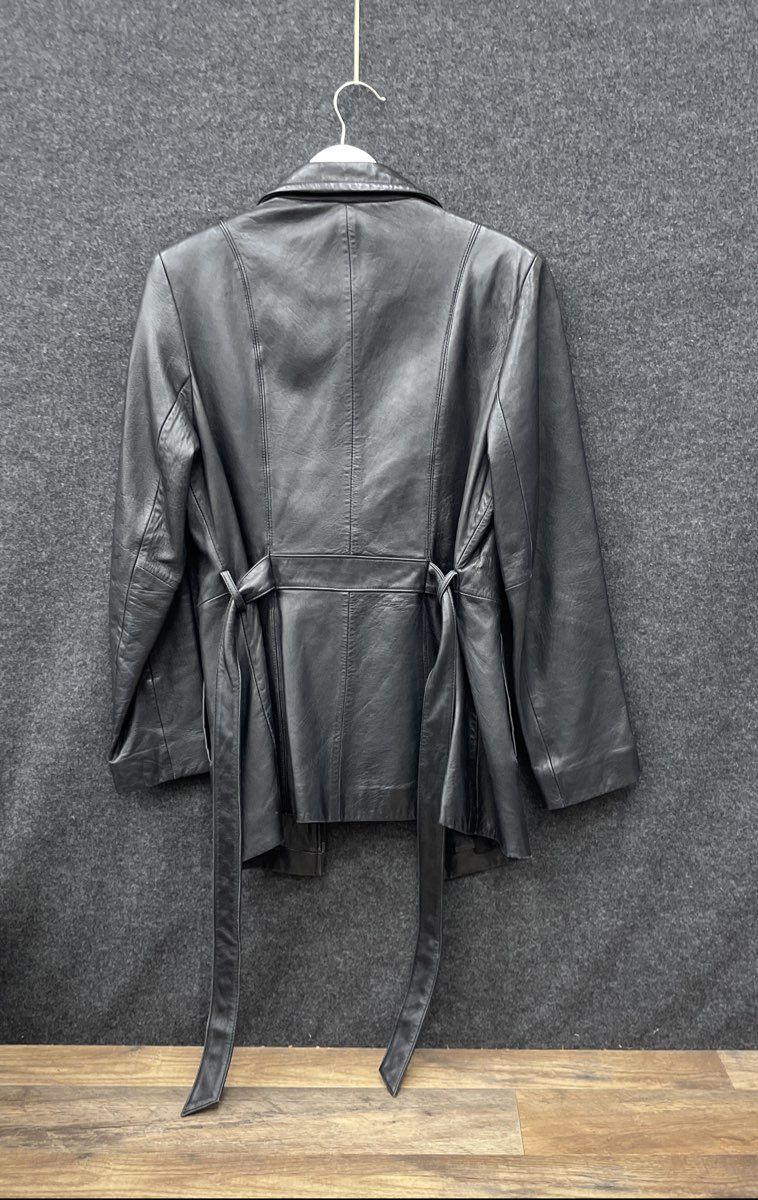Nine West Women's Black Leather Belted Zip Up Collared Jacket Sz S