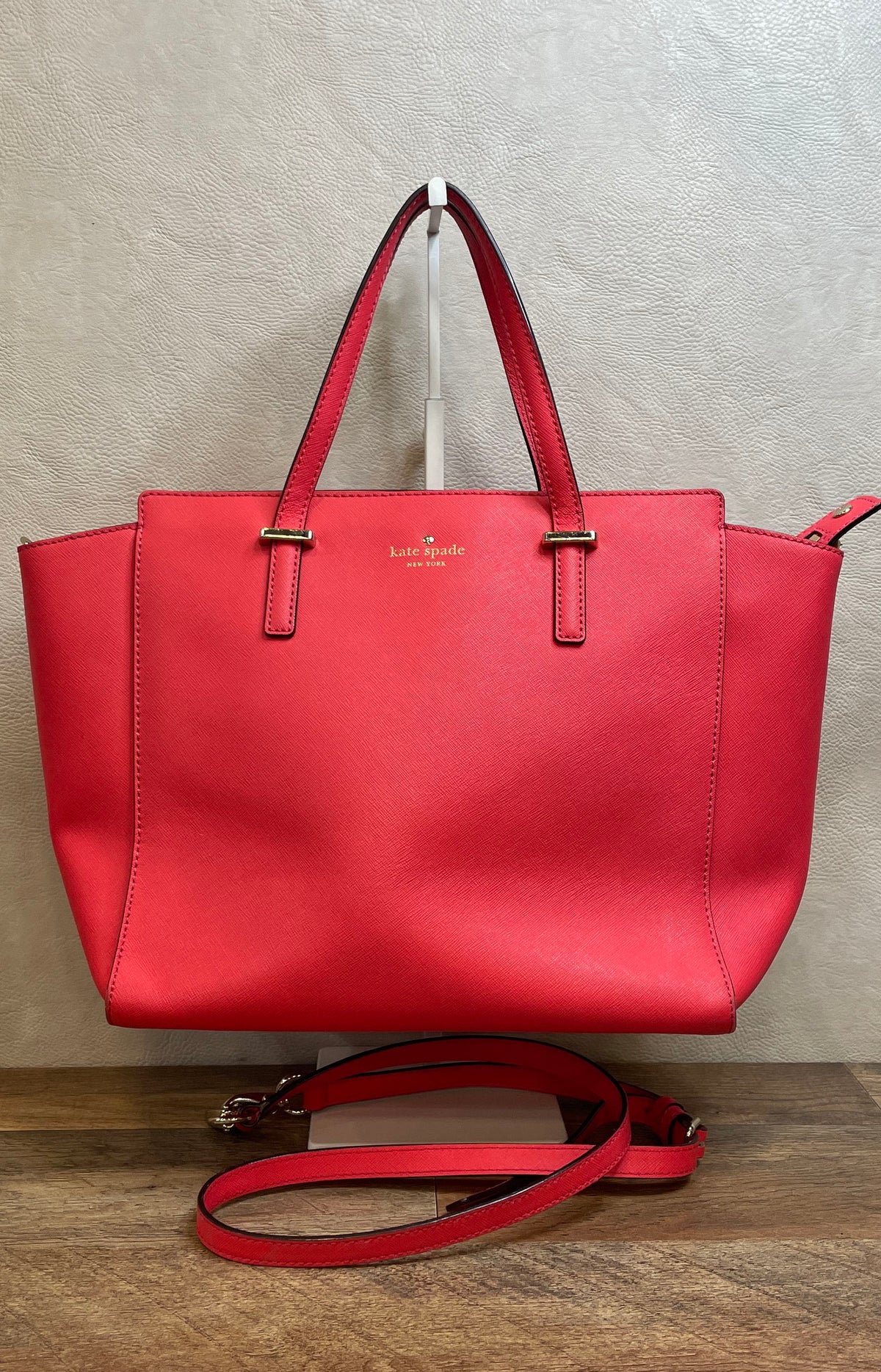 Kate Spade Red Saffiano Leather Satchel Crossbody Bag Gold Hardware