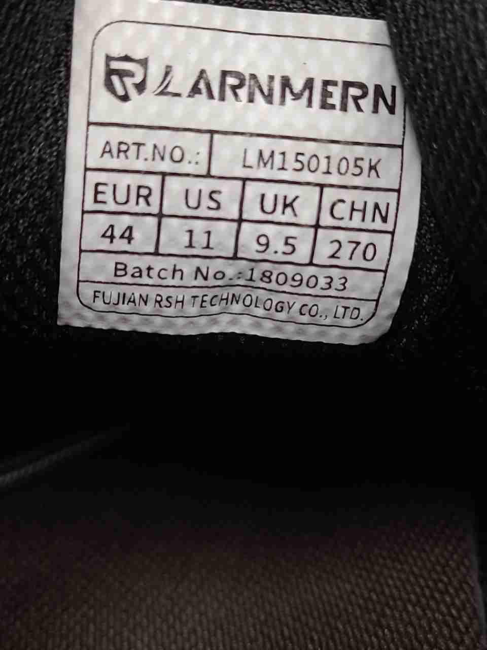 Larnmern LM150105K Black Grey Steel Toe Safety Hiking Shoes Men's Size 11