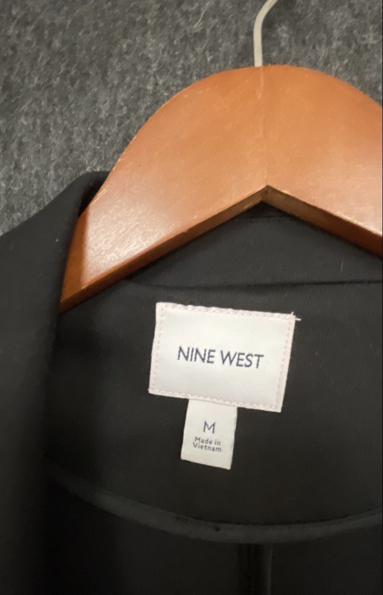 Nine West Women's Black Open Front Ruched 3/4 Sleeve Blazer Jacket Size M