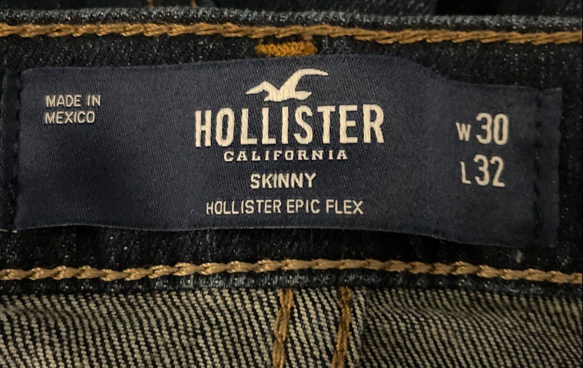 Hollister Men's Epic Flex Skinny Jeans Dark Wash Faded Whiskering NWT 30x32