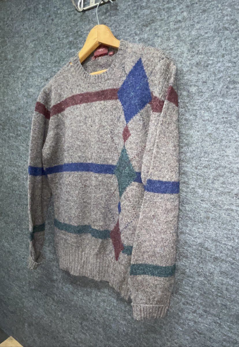 Vintage 90s Chaps Ralph Lauren Men's Brown Shetland Wool Argyle Sweater Sz L