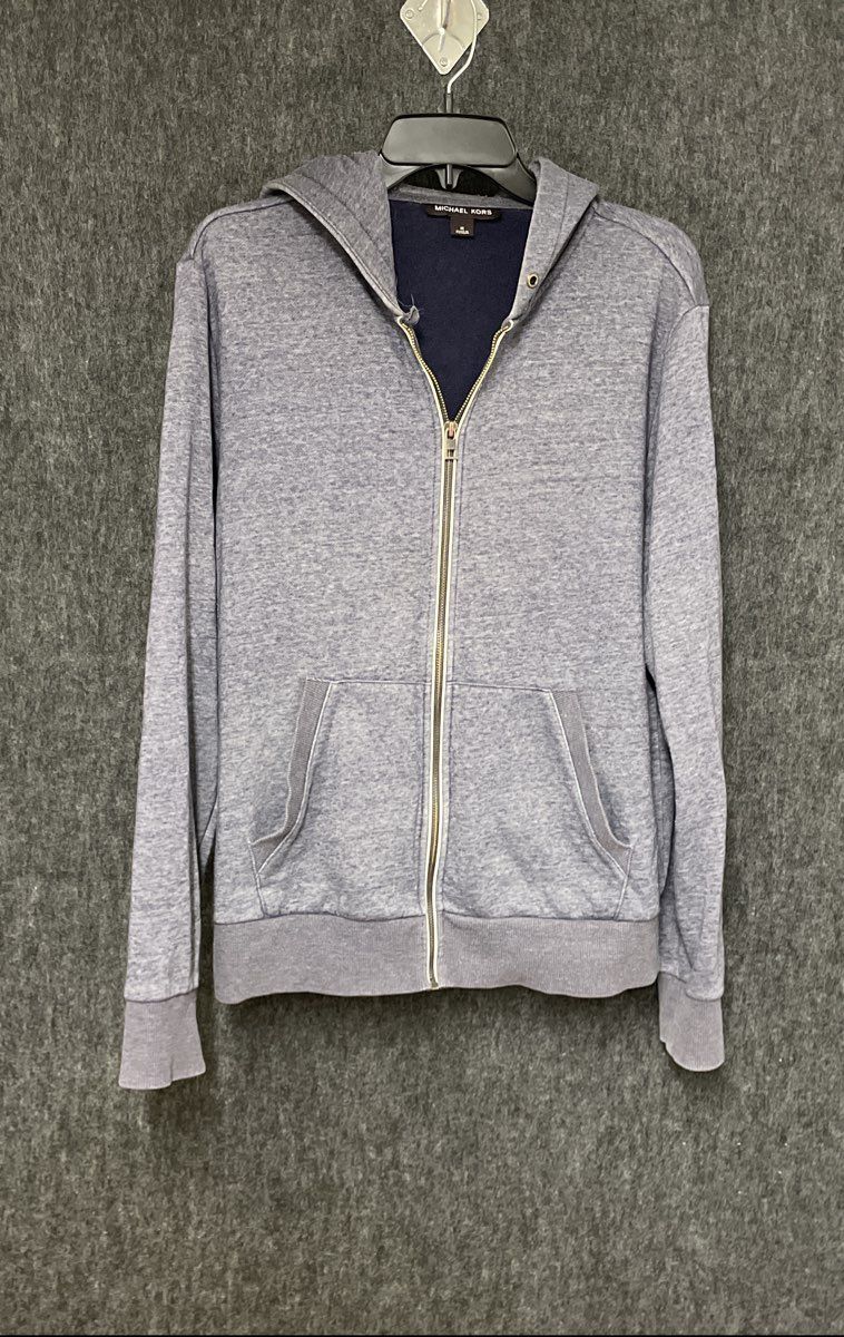 Michael Kors Men's Heather Gray Fleece Full Zip Hoodie Logo Patch Sz M
