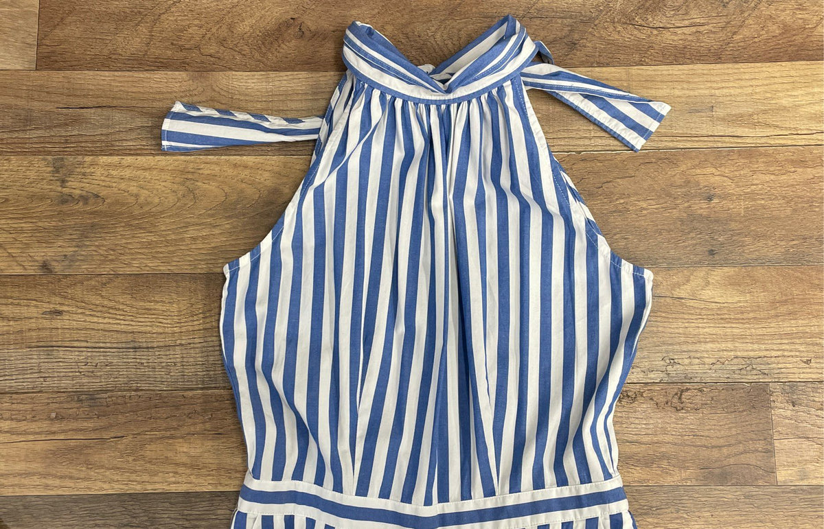 J.Crew Women's Blue White Striped Cotton Halter Neck Wide Leg Jumpsuit Size 00