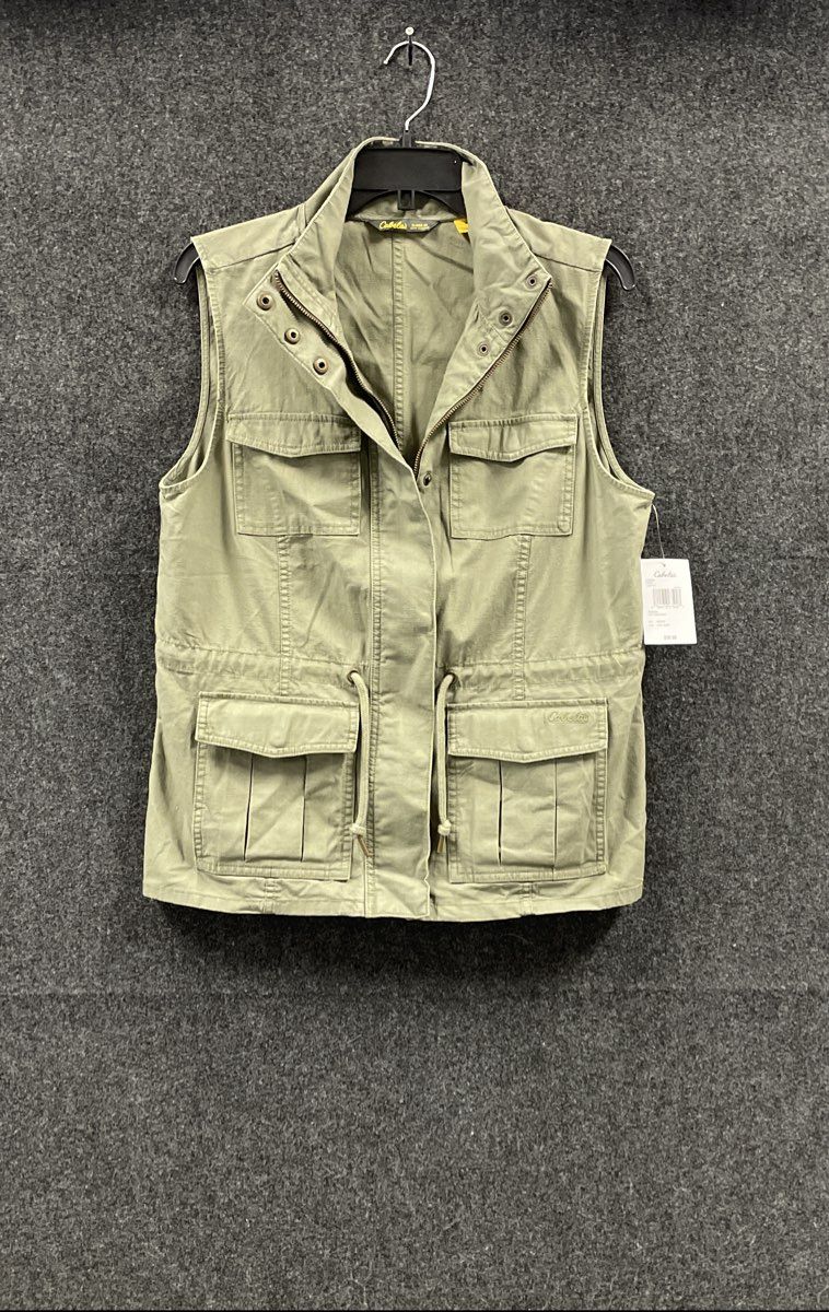 Cabela's Women's Pine Haven Vest Light Olive Cotton Utility Drawstring Sz M NWT