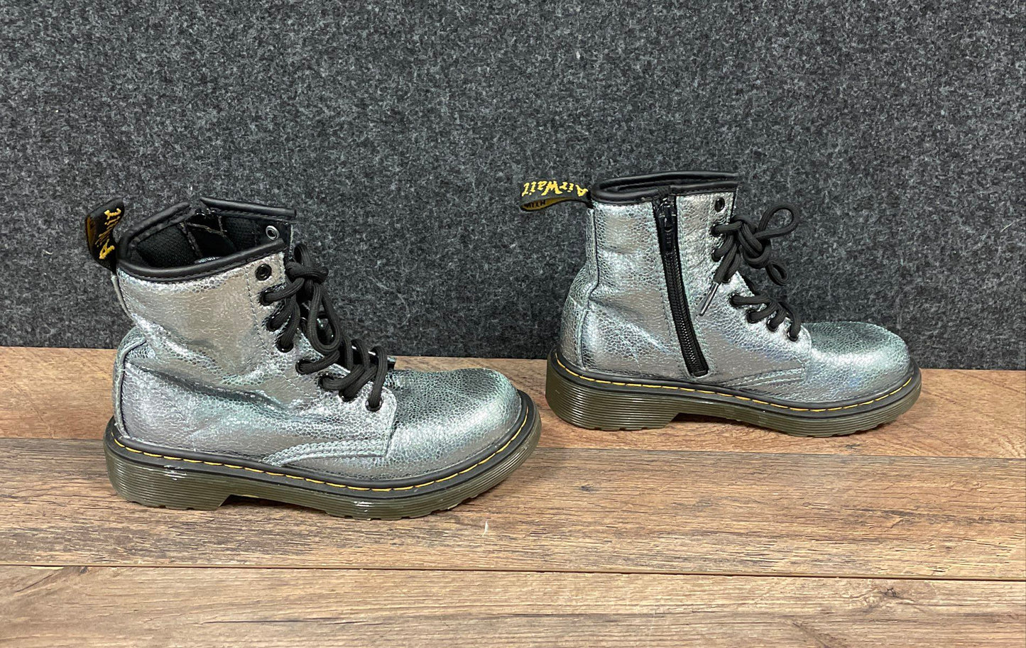 Dr Martens 1460 J Silver Metallic Lace Up Side Zip Kids Boots Size 13