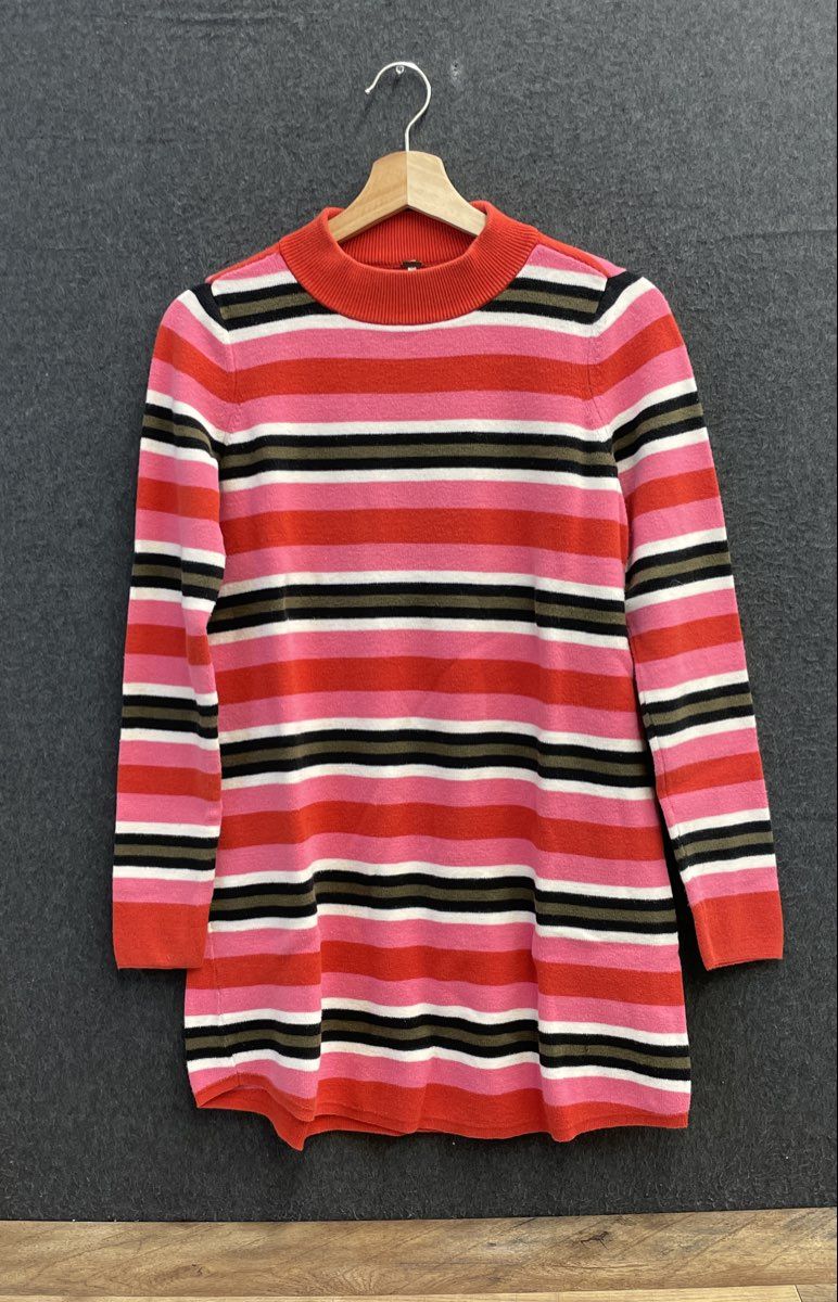 Free People Women's Multicolor Striped Mock Neck Cotton Knit Sweater Tunic Sz S