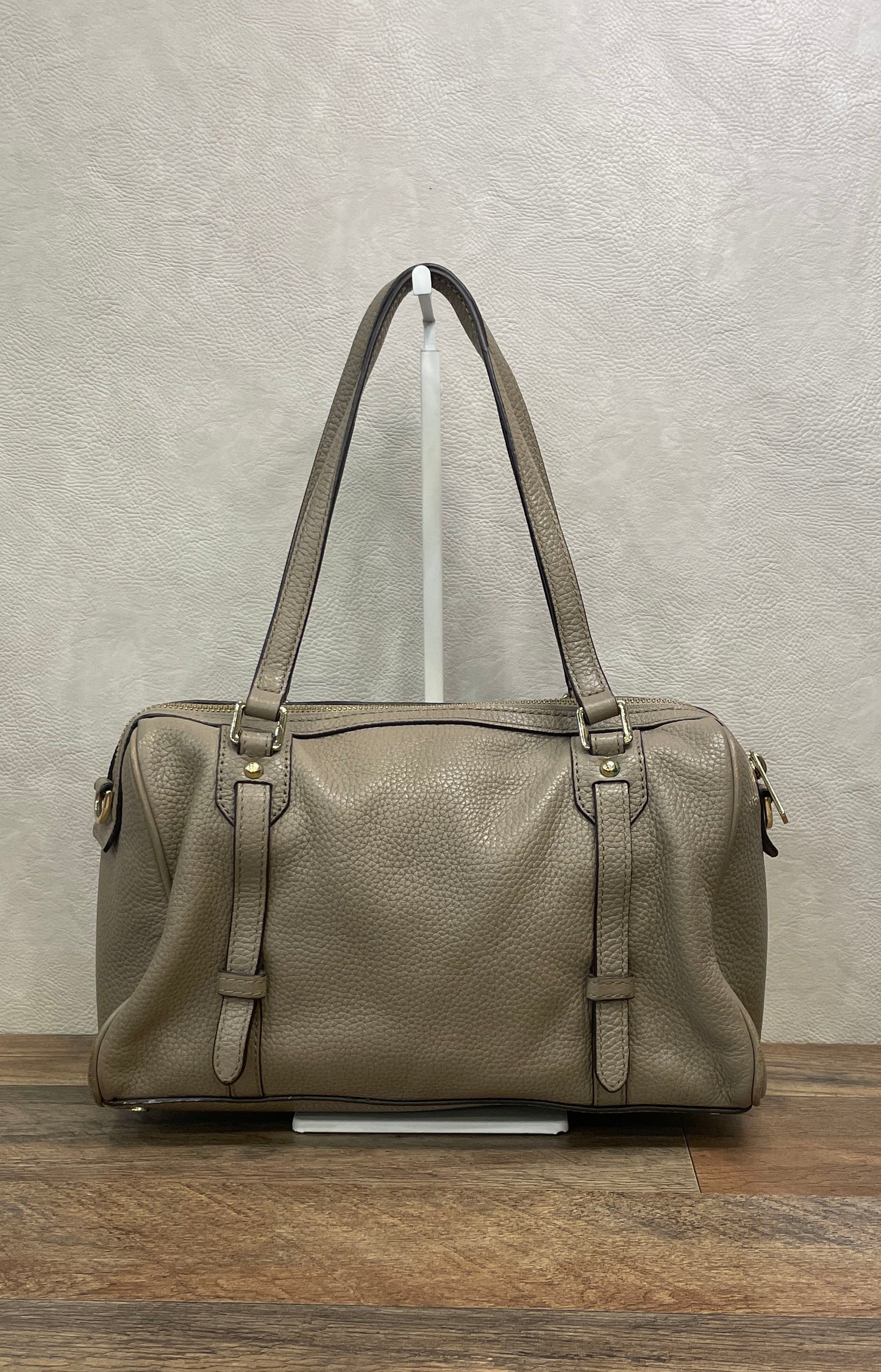 Michael Kors Taupe Pebbled Leather Satchel Shoulder Bag Gold Hardware