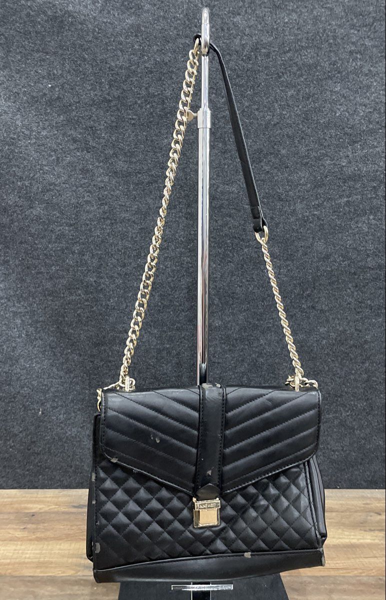 Nine West Black Quilted Faux Leather Envelope Crossbody Bag Gold Hardware