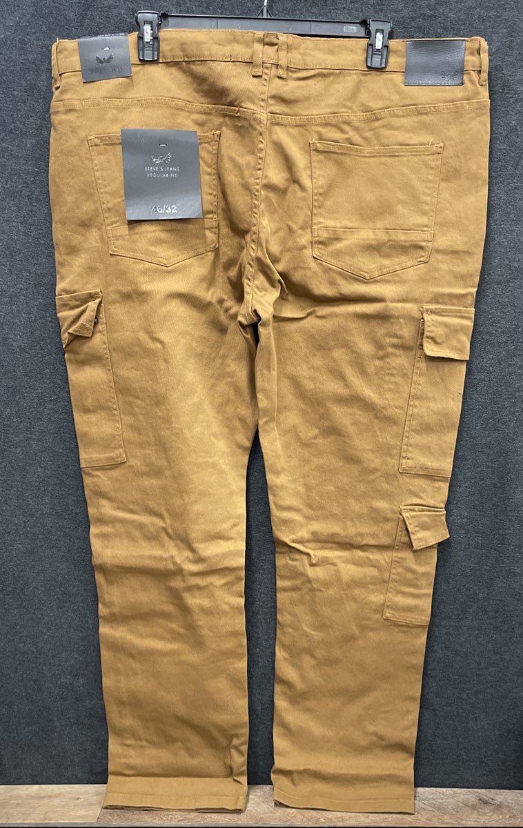 Steve's Jeans Men's Tobacco Regular Fit Cargo Stretch Denim Jeans 46x32 NWT