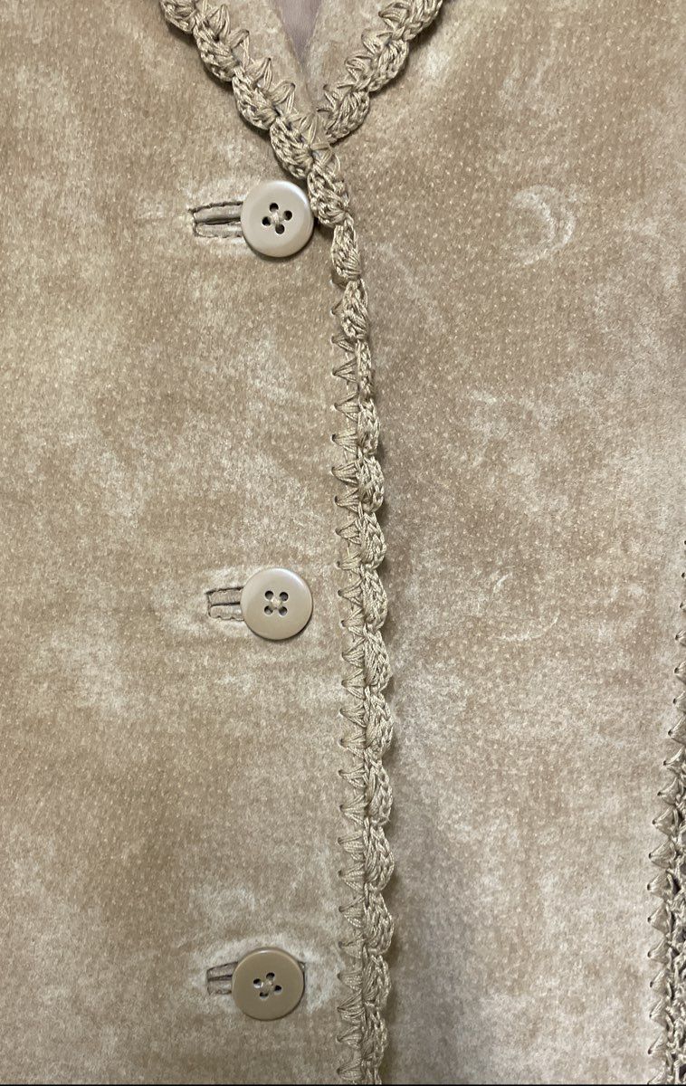 Coldwater Creek Women's Tan Suede Jacket Crochet Lace Trim Blazer Sz L