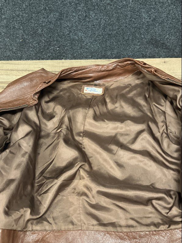 Vintage 90s Men's Brown Cafe Racer Bomber Leather Jacket Hecho en Mexico Sz 46
