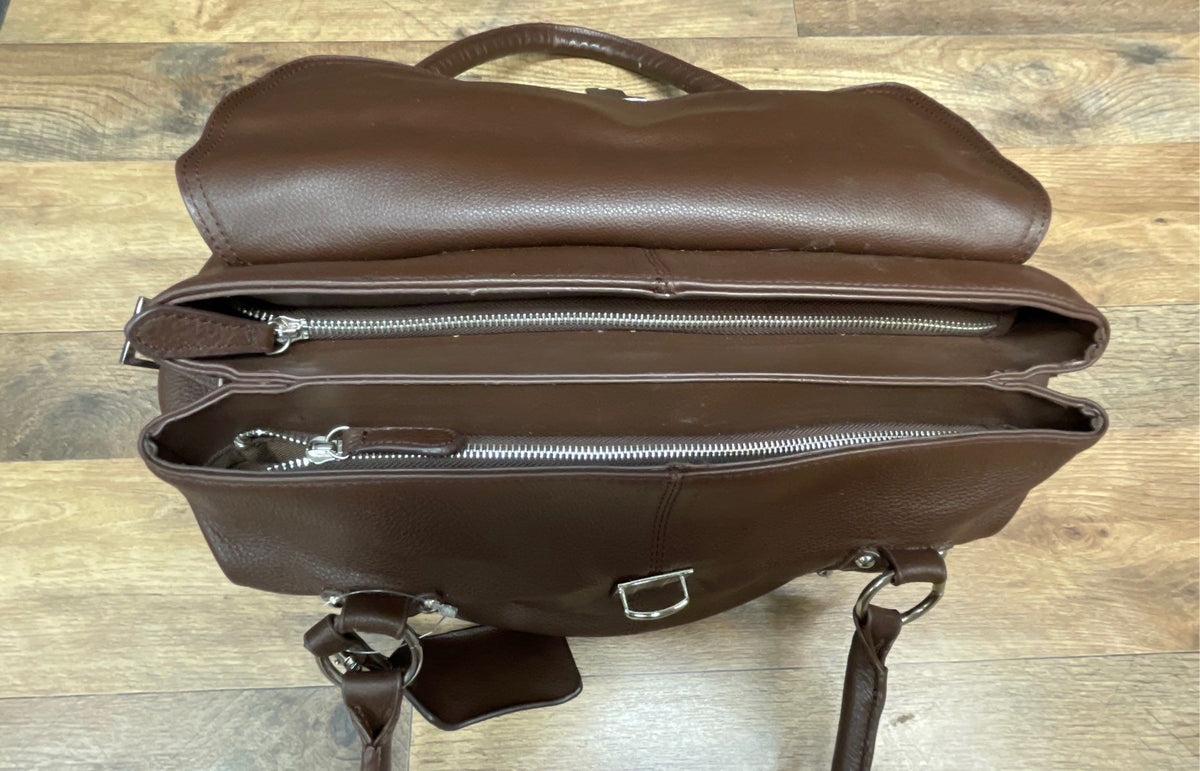 Kristy K Brown Pebbled Leather Satchel Shoulder Bag Silver Hardware