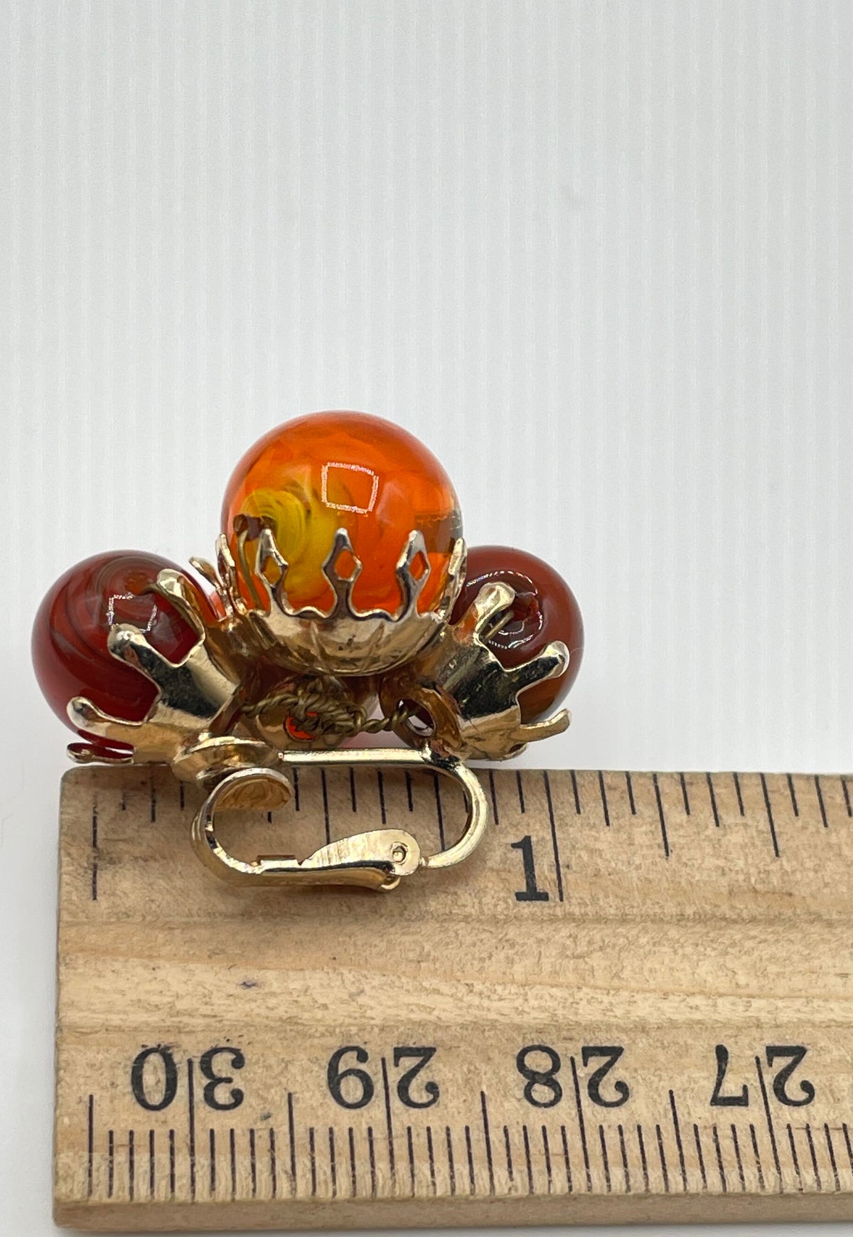Vintage Vogue Gold Tone Mixed Metal Swirl Glass Bead Clip-On Earrings 22g *NPM*