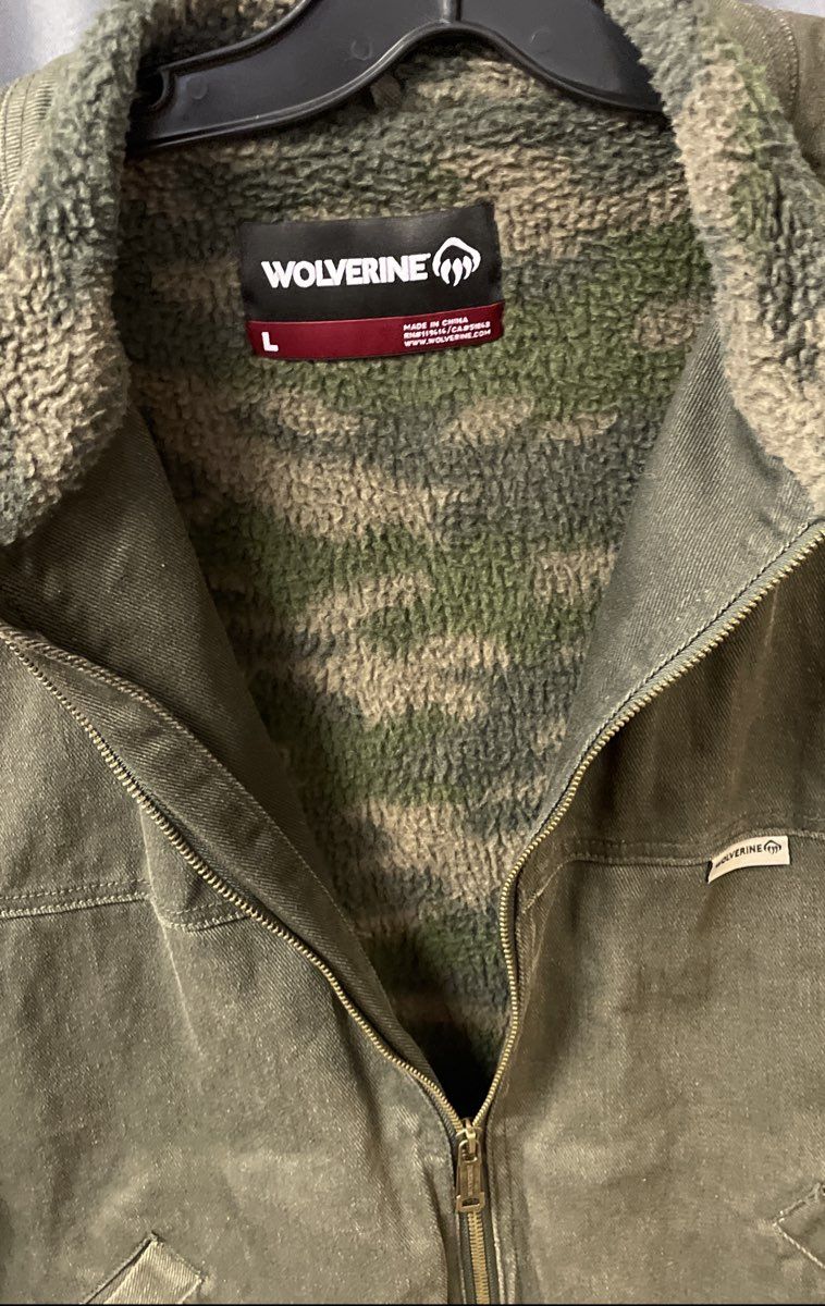 Wolverine Men's Green Canvas Sherpa Lined Zip-Up Workwear Vest Sz L