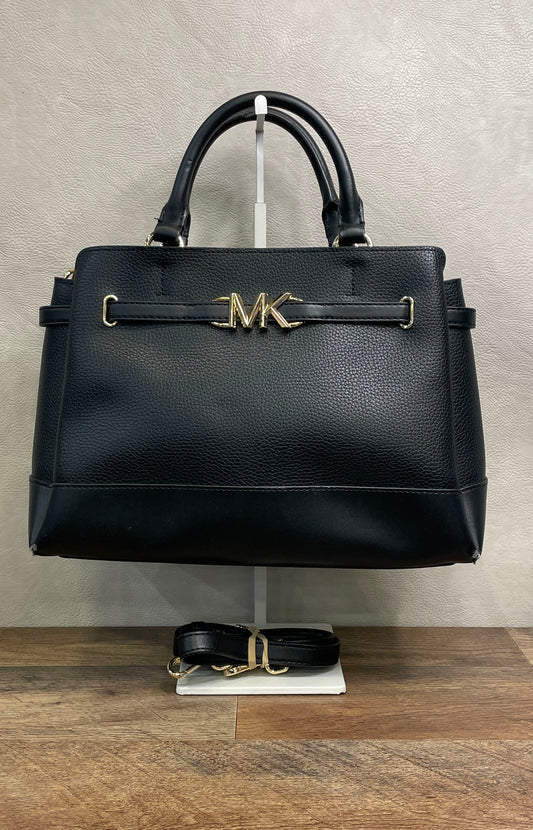 Michael Kors Black Pebbled Leather Reed Belted Satchel Crossbody Bag