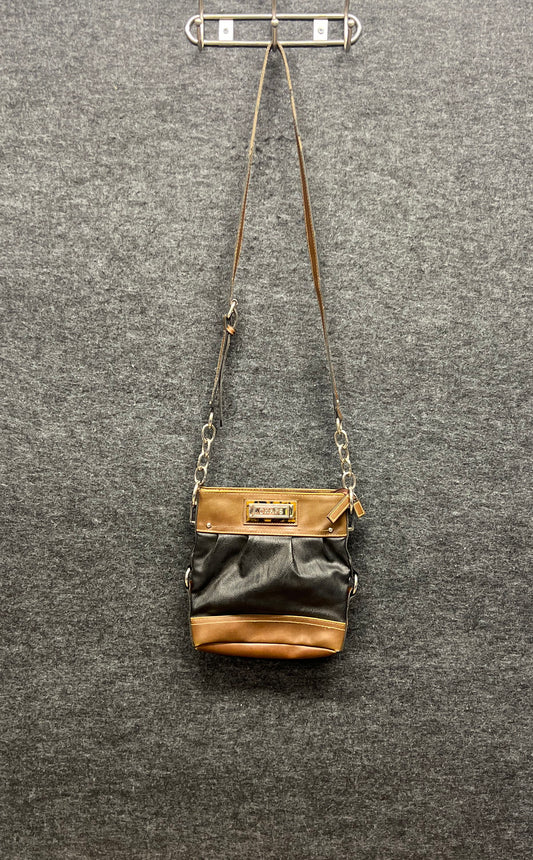Chaps Black Brown Pleated Crossbody Bag Chain Strap Shoulder Purse
