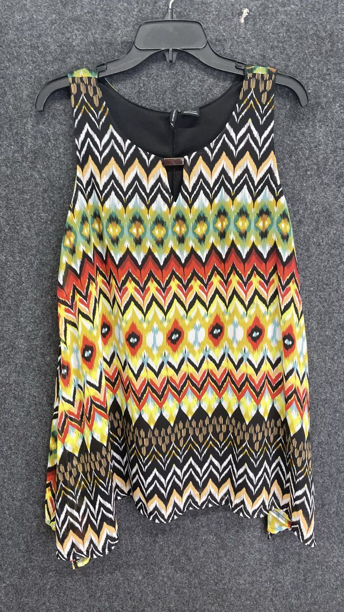 New Directions Women's Sleeveless Dress Multicolored Ikat Chevron Sz L