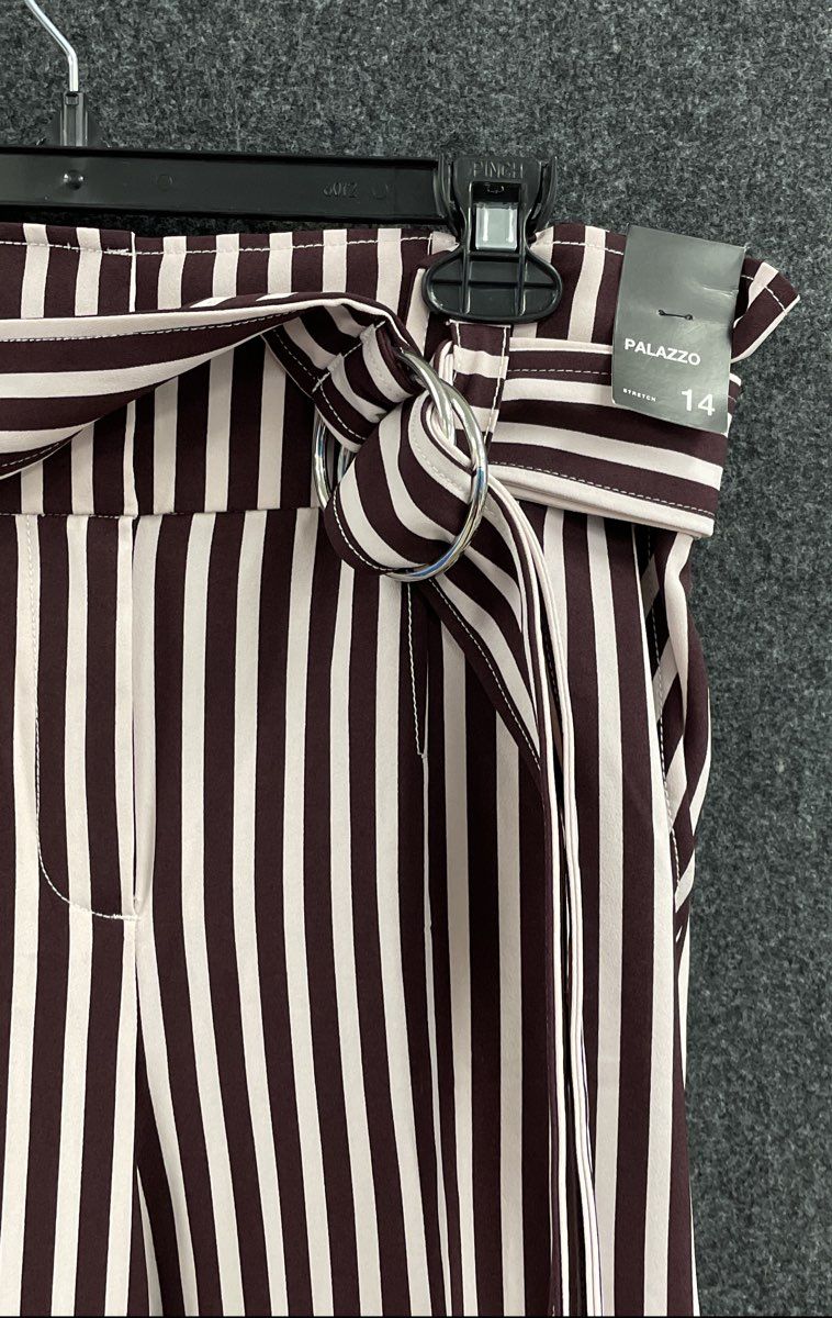 New York & Company Women's Burgundy White Striped Palazzo Pants Sz 14 NWT
