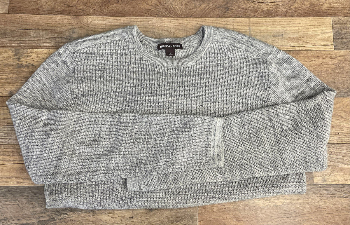 Michael Kors Men's Gray Cotton Wool Blend Marled Crewneck Sweater Size L