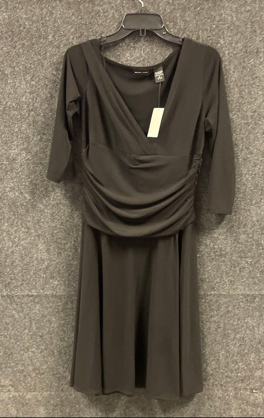 New York & Company Women's Black Ruched V-Neck 3/4 Sleeve Dress NWT Sz L