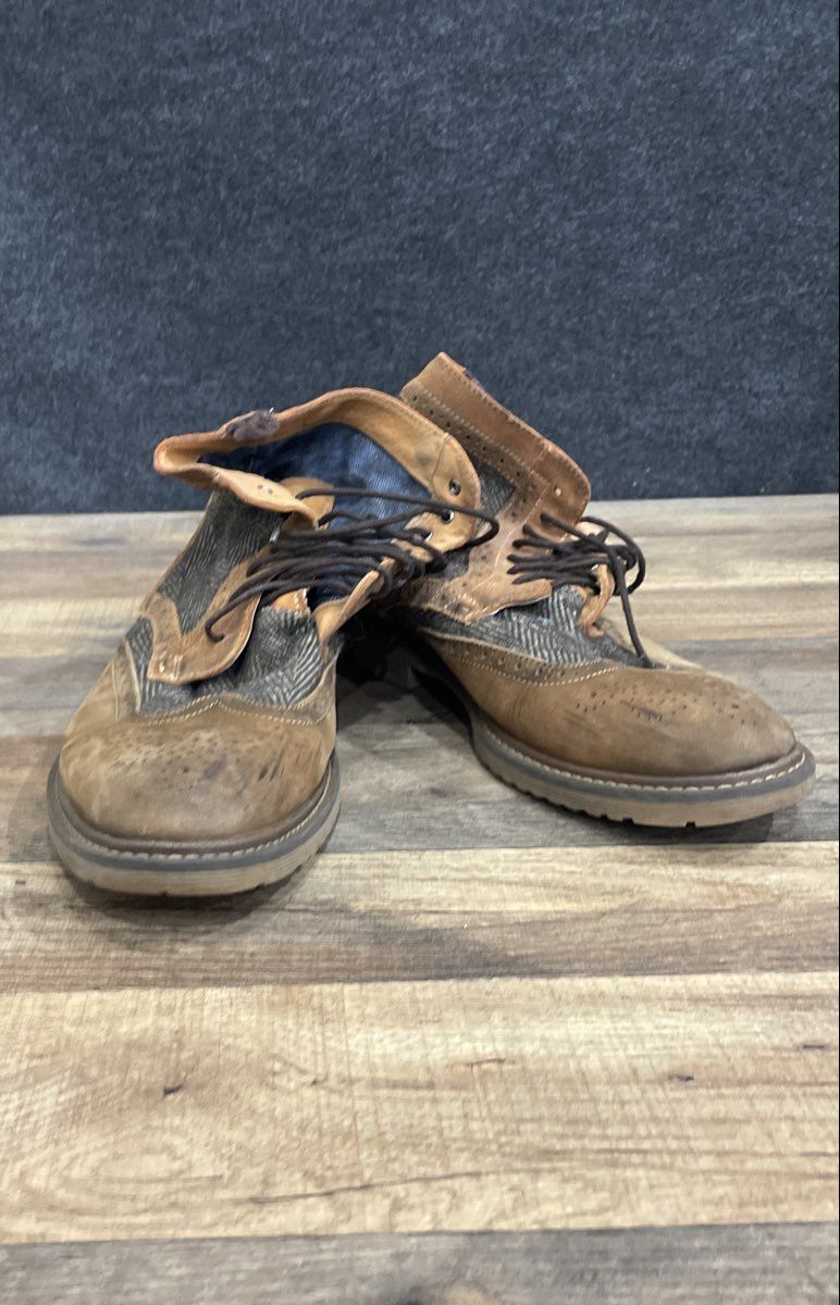 Steve Madden SIFTT Brown Herringbone Wingtip Brogue Boots Men's Size 8.5