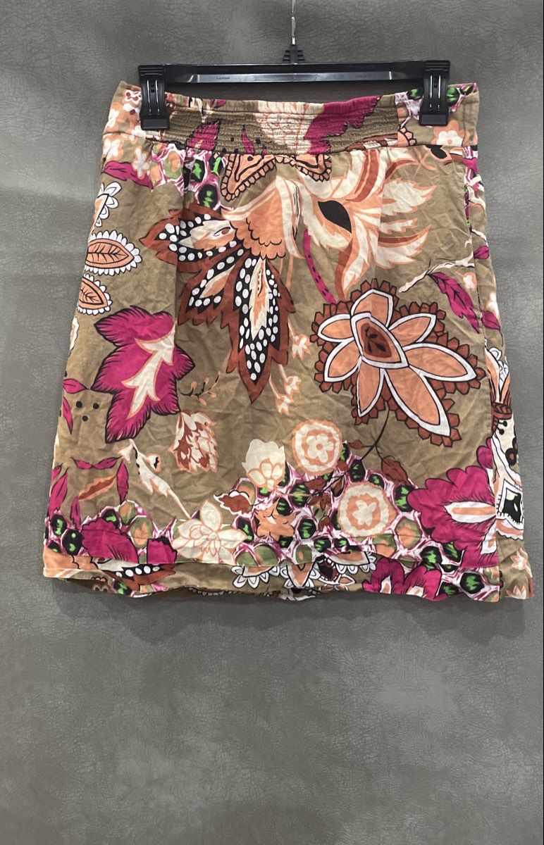 Downeast Women's Floral Smocked Waist Multicolor Mini Skirt Brown Size M