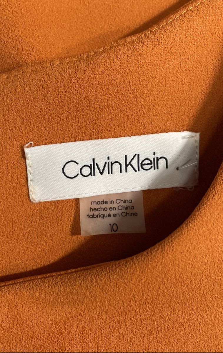 Calvin Klein Women's Orange Ruffle Flounce Sleeve Sheath Dress Sz 10