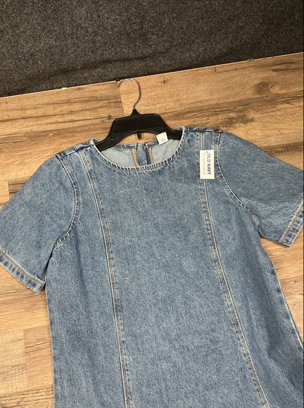Old Navy Women's Denim Mini Dress Light Wash Short Sleeve Seamed Sz S NWT
