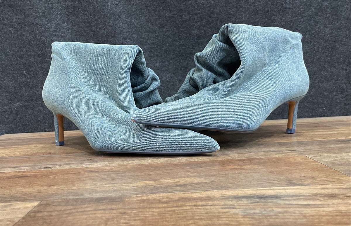 Zara Blue Denim Thigh High Pointed Toe Stiletto Boots Women's Size 41