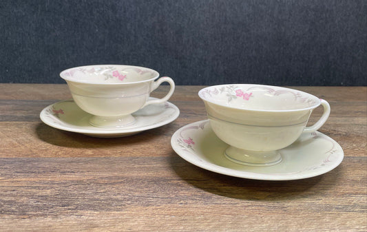 Vintage Castleton Belrose Pink Floral Cup & Saucer Set of 2 USA Made