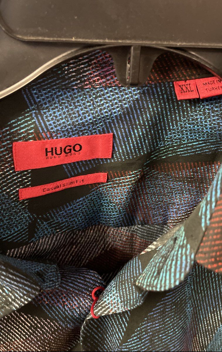 Hugo Men's Geometric Multicolor Short Sleeve Casual Slim Fit Shirt Sz XXL NWT