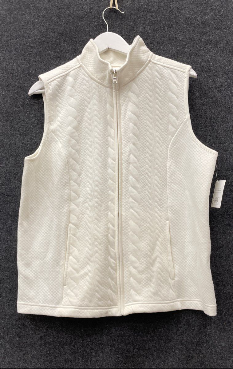 Croft & Barrow Women's White Full-Zip Textured Cable Knit Quilted Vest XL NWT