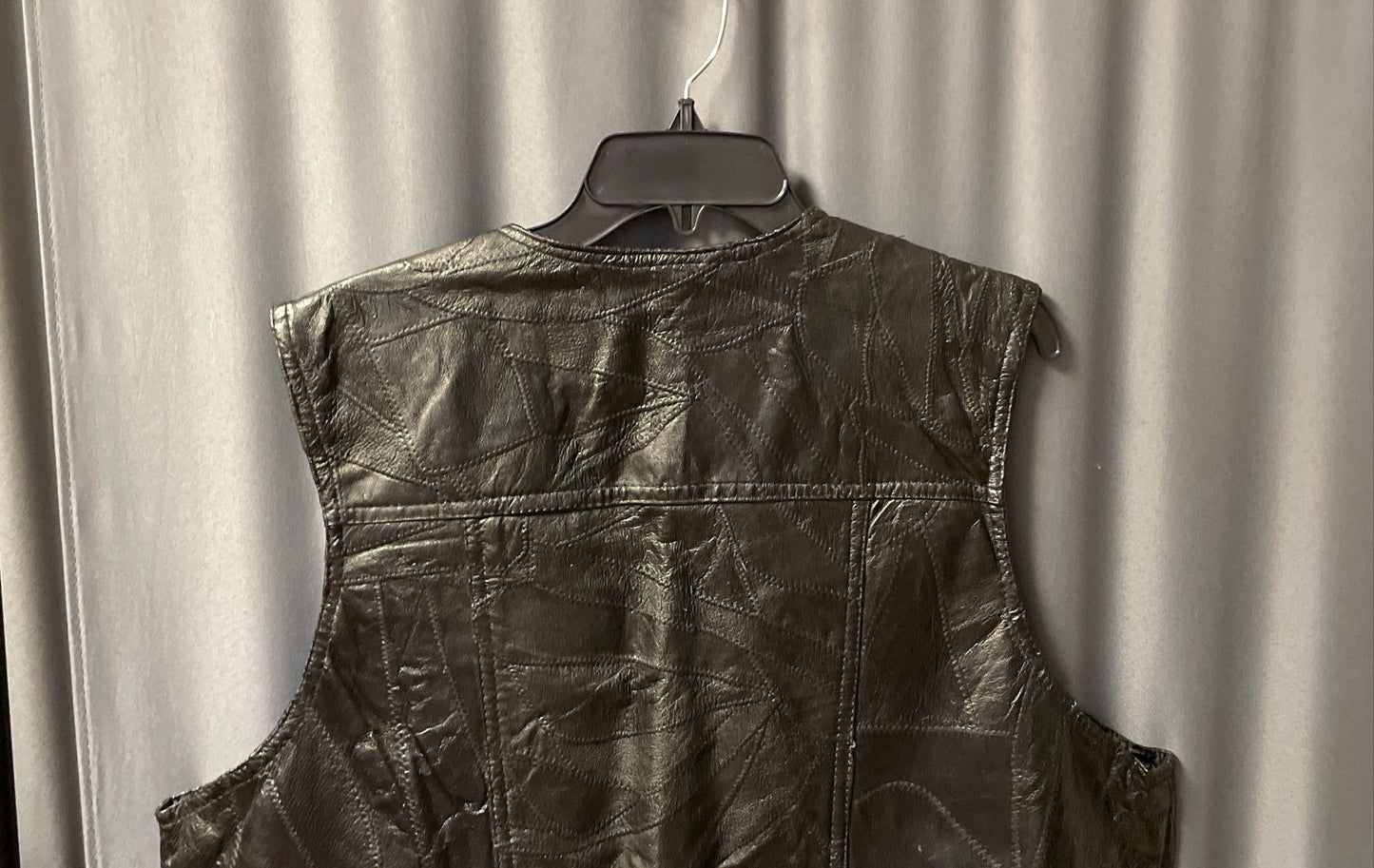Vintage 90s Navarre Leather Men's Black Patchwork Stone Design Vest Sz 3XL