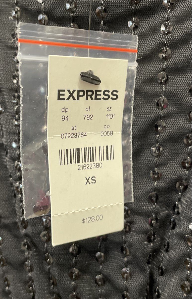 Express Women's Black Sequin Stripe V-Neck Surplice Dress Jumpsuit NWT Size XS